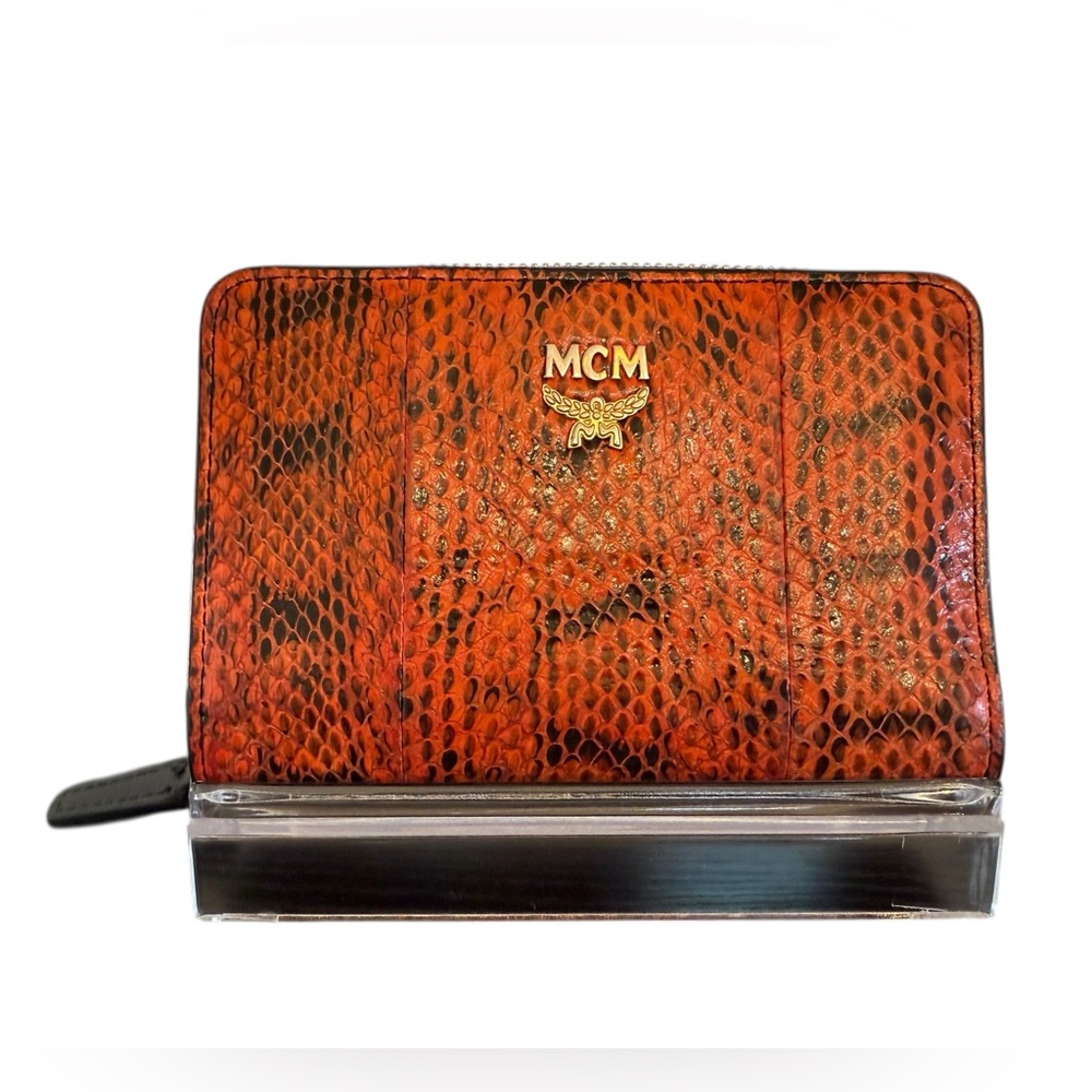 Mcm Authentic Orange & Black Python & Leather Wal… - image 1